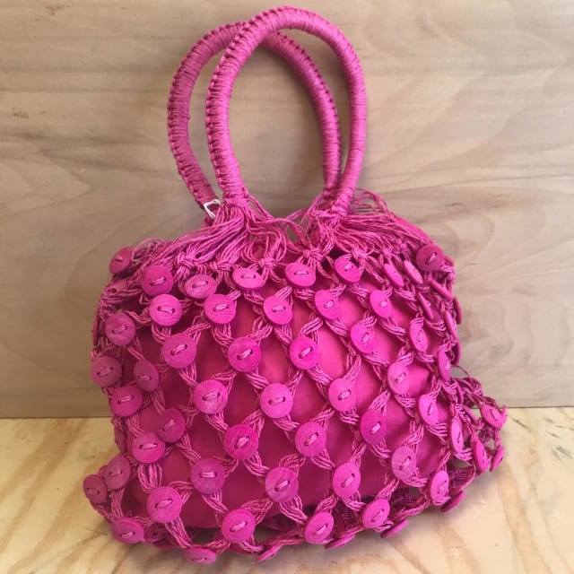 pink button crochet bag